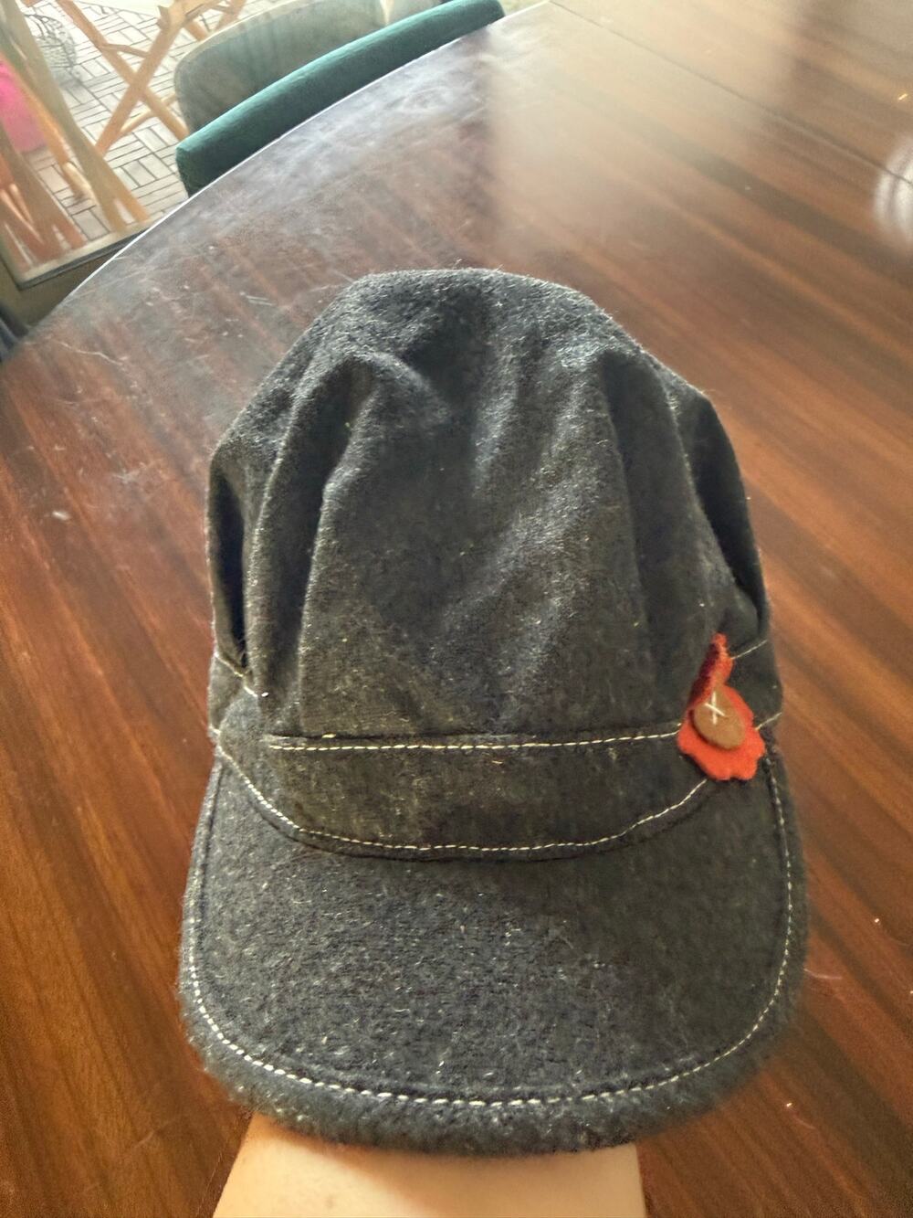 Pistil Charcoal Gray Wool Blend Slouchy  Cadet Hat Flower Appliqué Boho OS